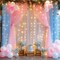 Pink Blue Sheer Tulle Backdrop Curtains with Lights String for Gender Reveal Baby Shower Decorations for Boy or Girl Birthday Party Photo Shoot Backdrop Background Decorations 2 Panels 5×8ft